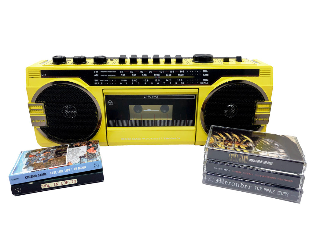Cassette Boombox with Bluetooth + AM/FM/SW Radio and USB/SDHC Playback